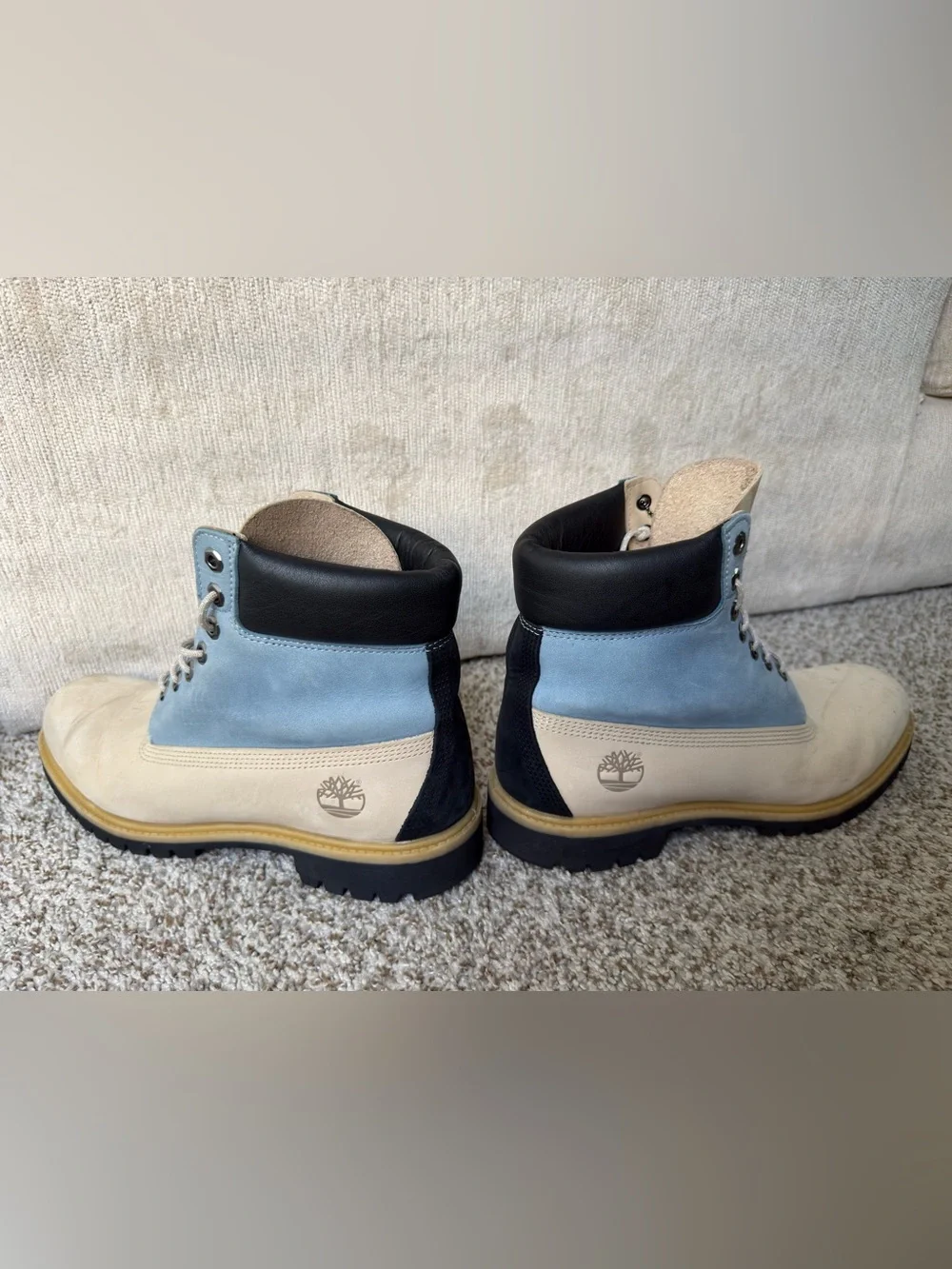 Timberland 6-Inch Premium Waterproof Boots Light Beige / Blue Size 9.5 M